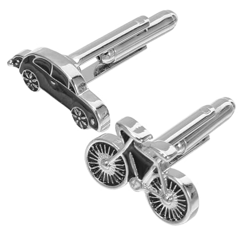 POPETPOP 2 Stück Moderne Manschettenknöpfe mit Retro Fahrrad und Auto Design Langlebig Sicher und Verschleißfest Tuxedo Accessoires für Herrenhemden für Hochzeit Business und Formelle von POPETPOP