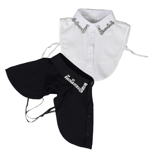 POPETPOP 2 Stück Modischer Blusenkragen Damen mit Funkelnden Strasssteinen Abnehmbarer Falscher Hemdkragen Vielseitiger Einsatz für Looks in Schwarz und Weiß von POPETPOP