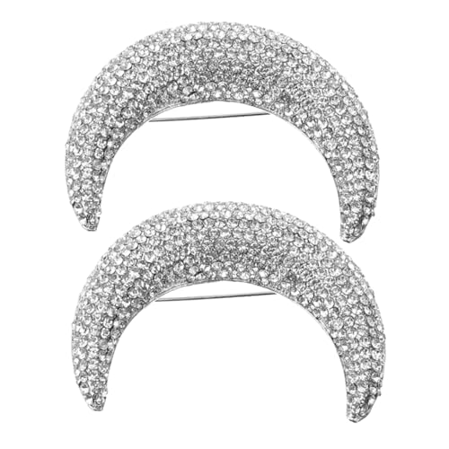 POPETPOP 2 Stück Mondbroschen mit Funkelnden Strasssteinen Silberfarbene Anstecknadeln für Kleidung Vielseitige Dekoration für Damen Leichte Broschen für Party und Alltag von POPETPOP