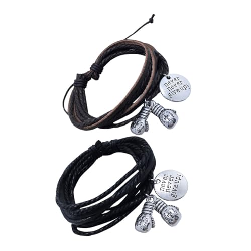 POPETPOP 2 Stück Multilagiges Boxhandschuh Armband aus Hochwertigem Kunstleder Leichtes Komfortables und Langlebiges Handgelenksband Modisches Schmuckstück für Damen und Herren für Alltag von POPETPOP