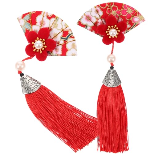 POPETPOP 2 Stück Quasten-Blumen-Haarnadeln Japanischer Stil Haarspangen Fächerförmige Haarspangen Kimono-Hanfu-Kostüm-Haar-Accessoires Für Frauen Und Mädchen von POPETPOP