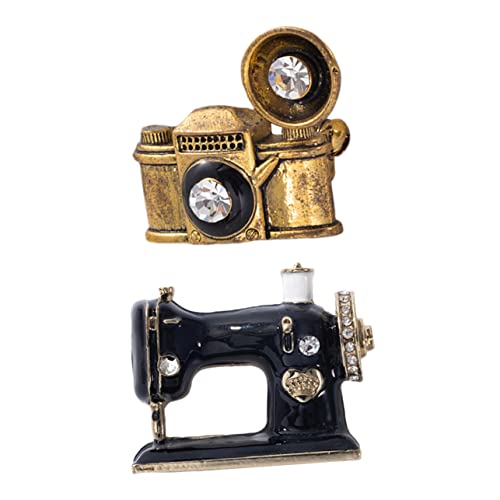 POPETPOP 2 Stück Retro Brosche Teilig mit Schwarzer Nähmaschine und Goldenem Plattenspieler Kreative Anstecknadeln aus Modischer Schmuck für Kleidung Taschen Hüte Vielseitig für Alltag und von POPETPOP