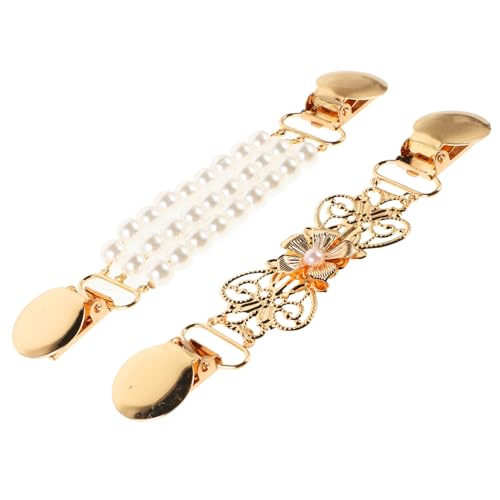POPETPOP 2 Stück Retro Cardigan Clips mit Kunstperlen Vielseitige Metalldekoration für Pullover Schal und Strickjacke Eleganter Schmuckclip zum Fixieren von Kleidung und Accessoires von POPETPOP
