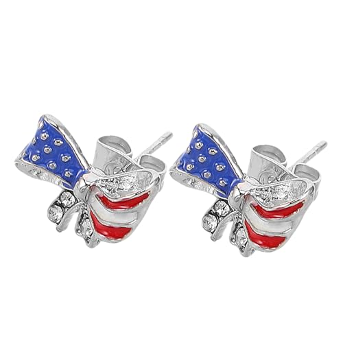 POPETPOP 2 Stück Rhinestone Schleifenohrringe für Frauen Funkelnde Patriotische Ohrstecker in Leichter Schmuck für Unabhängigkeitstag Of July Feierlichkeiten von POPETPOP