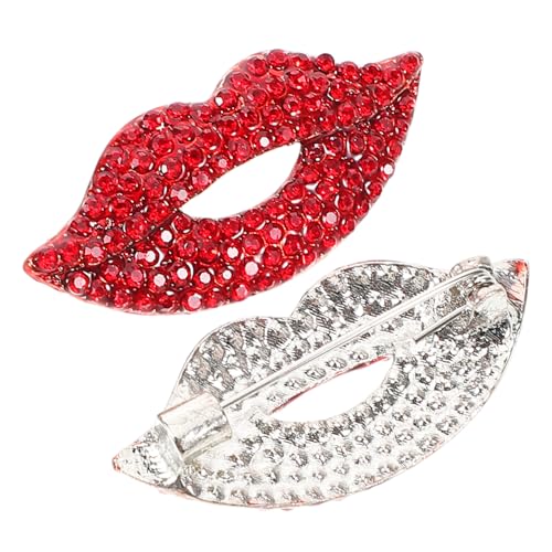 POPETPOP 2 Stück Romantische Lippen Brosche mit Funkelnden Strasssteinen Antirutsch Sicherungsverschluss Anstecknadel für Anzug und Bluse Modisches Accessoire für Damen für Valentinstag von POPETPOP