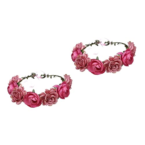 POPETPOP 2st Rosa Stirnband Stirnband Haarblumen Für Frauen Haarspange Blumenkranz Krone Hochzeit Blumenkrone Frauen Stirnband Blumenklammern Stoff Die Blumen Zubehör Braut von POPETPOP