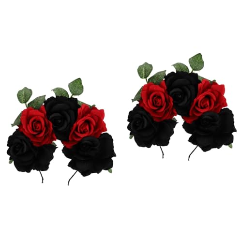 POPETPOP 2 Stk Rosa Stirnband Tag Des Toten Blumenkronen-stirnbandes Rose Halloween-requisite Gotischer Blumenkopfschmuck Hochzeit Halloween-dekor-haarband Stoff Rosen Partybedarf Damen von POPETPOP