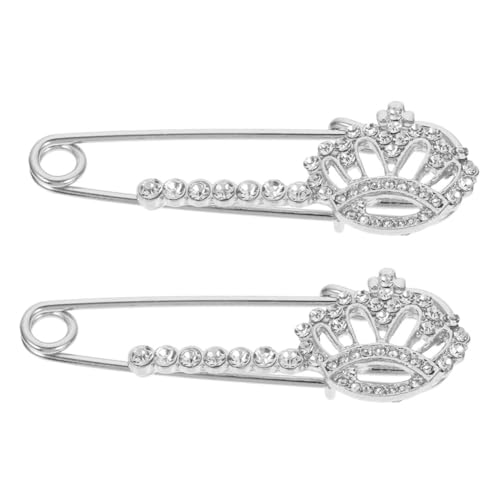 POPETPOP 2 Stück Set Broschennadeln mit Strassbesetzter Kronenform Legierte Anstecknadeln für Damen Modische Sicherheitsnadeln für Cardigan und Pullover Vielseitige Kleidung Deko von POPETPOP