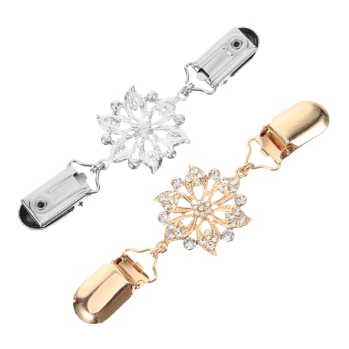 POPETPOP 2 Stück Strickjacken Clips mit Funkelnden Strass Klassische Blütenform Cardigan Verschluss Brosche für Damen Eleganter Pullover Clip in Gold und Silber Vielseitiges Mode von POPETPOP