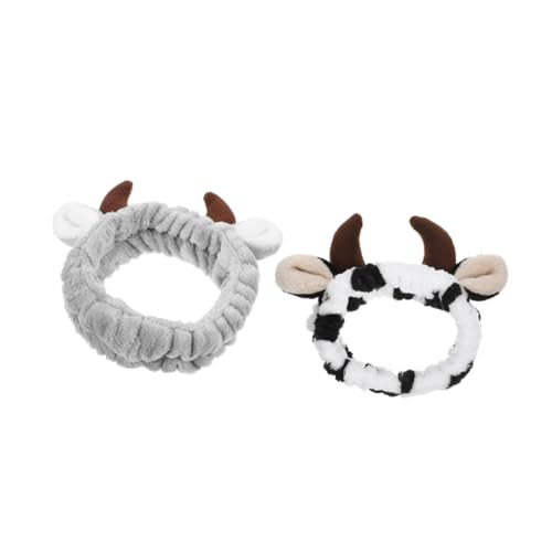 POPETPOP 2 Stück Süßes Kuhhörner Haarband Tier Design Make Up Stirnband für Damen Elastisch Komfortabel für Gesichtsreinigung Kosmetik und Spa Vielseitig Einsetzbar Niedliches Accessoire von POPETPOP