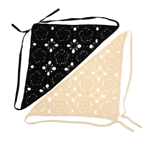 POPETPOP 2 Stück Teiliges Gehäkeltes Kopftuch Dünnes Weiches Stirnband Modisches Haarschmuck Accessoire für Damen und Mädchen Dekoratives Gestricktes Haarband in Schwarz und Apricot von POPETPOP