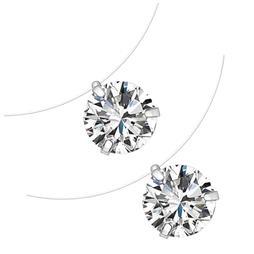 POPETPOP 2 Stück Teiliges Mädchen Halskette mit Unsichtbarem Fischdraht und Funkelndem Zirkonia Anhänger Schmuckkette für Alltag Party und Besondere Anlässe von POPETPOP