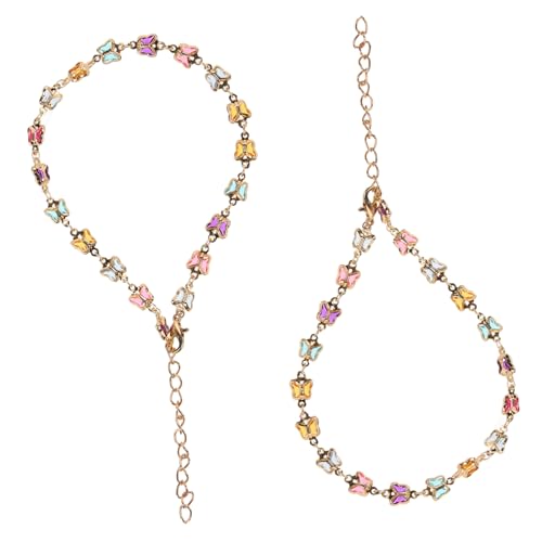 POPETPOP 2 Stück Teiliges Verstellbares Metall Fußkettchen mit Buntem Schmetterlingsanhänger Eleganter Damenschmuck Leichtes Accessoire für Sommer und Alltag von POPETPOP