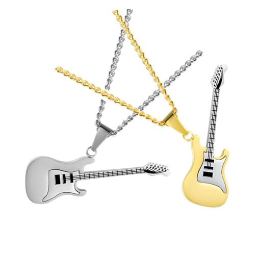 POPETPOP 2 Stück Titanium Gitarren Anhänger Halskette mit Edelstahl Kette Leichtes Dekoratives Accessoire für Musiker Modischer Schmuck für Damen und Herren Stilvoll und Langlebig von POPETPOP