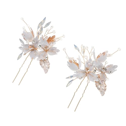 POPETPOP 2 Stück U Förmige Haarnadeln mit Weißem Blumenstraß für Braut Hochzeit Haarschmuck Damen Festlich Schmuck für Besondere Anlässe von POPETPOP