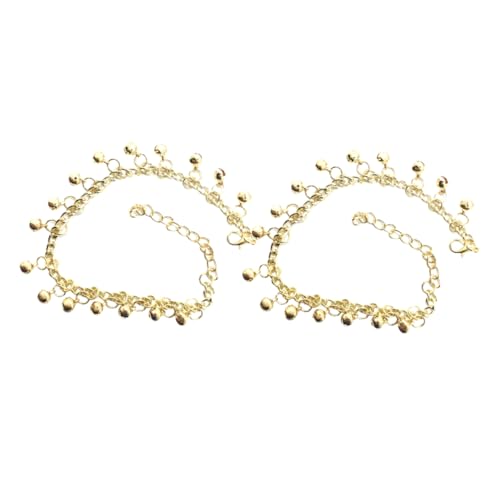 POPETPOP 2 Stück Verstellbare Fußkettchen Damen mit Glocken Mehrschichtiges Armband Sommer Strand Schmuck Klingelndes Knöchelband für Frauen Teiliges in Gold von POPETPOP