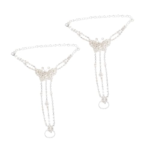 POPETPOP 2 Stück Verstellbare Fußkettchen mit Strasssteinen Damen Schmuck für Strand Hochzeit Fußkette Brautschmuck Fußkettchen Verstellbar für Sommer Urlaub von POPETPOP