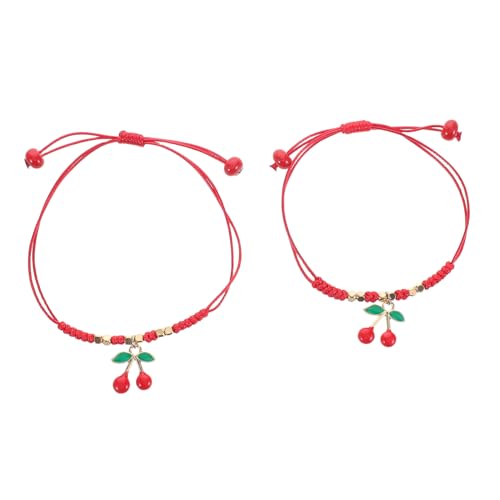 POPETPOP 2 Stück Verstellbare Geflochtene Freundschaftsarmbänder mit Kirschenmotiv Handgefertigte Seilarmbänder für Mädchen Einzigartiges Frucht Design Schmuckstück für Alltag und Reisen von POPETPOP
