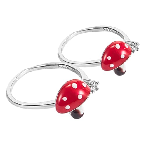 POPETPOP 2 Stück Verstellbare Pilzringe mit Funkelnden Strasssteinen Offener Damen Fingerring Modischer Schmuck für Mädchen und Frauen Süßer Charm für Alltag und Party von POPETPOP
