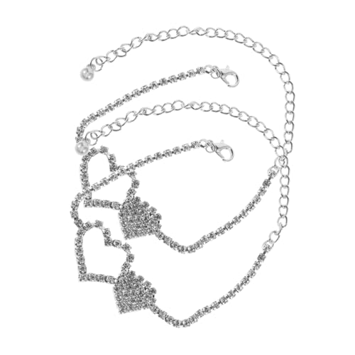 POPETPOP 2 Stück Verstellbares Fußkettchen mit Hohlem Herz und Funkelnden Strasssteinen Knöchelketten für Damen Boho Schmuck für Strand Hochzeit Tanz und Yoga von POPETPOP