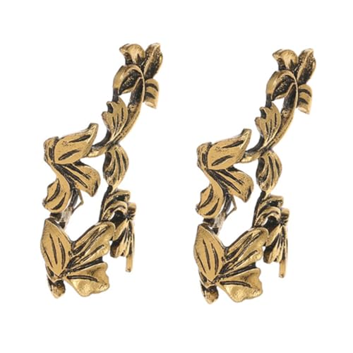 POPETPOP 2 Stück Vintage Ohrclips Verstellbare Cuff Earrings mit Baumblatt Design Modische Fake Ohrclips Ohrloch für Damen Leichte Clip Ohrringe für Alltag und Party von POPETPOP