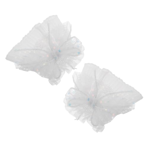 POPETPOP 2 Stück Weiße Spitzen Handmanschetten mit Pailletten Schleife Abnehmbare Fake Sleeves Stulpen aus Spitze Armstulpen für Damen für Hochzeiten Partys Festliche Anlässe von POPETPOP