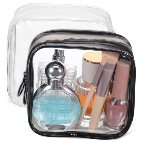 POPETPOP 2 Stück wasserdichte Kleine Makeup Organizer Tasche Transparent PVC mit Doppelreißverschluss Reise Kosmetiktasche Leicht Kompakt für Urlaub und Alltag von POPETPOP