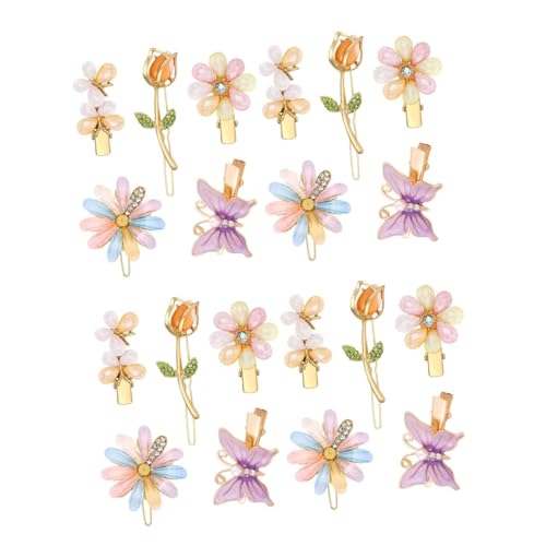 POPETPOP 20 Stk Haarnadel Haarspangen aus Kristall Blumen-Haarspangen Tiara haarschmuck Kopfschmuck für Mädchen Schmetterlinge Haarspangen die Blumen Ausgabekarte 5-teiliges Set Fräulein von POPETPOP