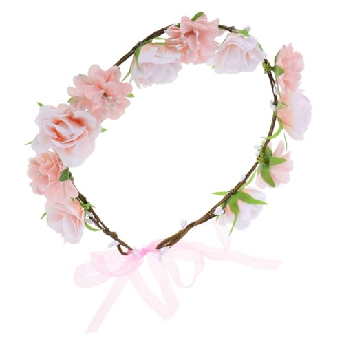 POPETPOP 20 Stück Blumenhaarband Damen Haarschmuck Stirnband Haarreif für Hochzeit Braut Party Strand Boho Style in Fleischrosa von POPETPOP
