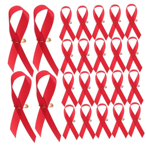 POPETPOP 200 Stück Rote Schleifen Anstecknadeln Lebendige Broschen für Aids und Brustkrebs Bewusstsein Reversnadeln zur Unterstützung von Wohltätigkeitsaktionen und von POPETPOP