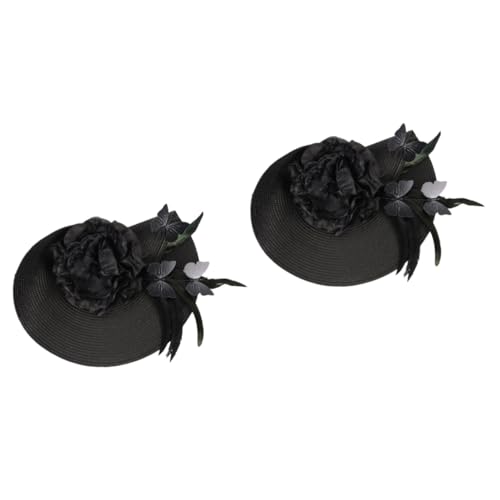 POPETPOP 2St Handgefertigte Kopfbedeckung Damen Hüte Tea-Party-Kopfbedeckung Haarschmuck Tiara Braut Kopfschmuck Hochzeits-Fascinator-Hut Feder Stirnband Zylinder Blütenkopf Bankett Stoff von POPETPOP