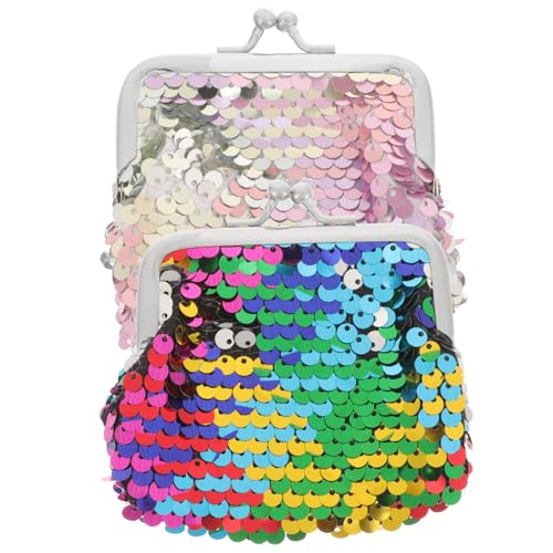 POPETPOP 2stücke Kissverschluss Münzgeldbörse Für Damen Mit Pailletten Design Kleine Geldbörse Tragbar Für Münzen Und Schlüssel Mit Praktischem Verschluss Für Damen Und Mädchen von POPETPOP