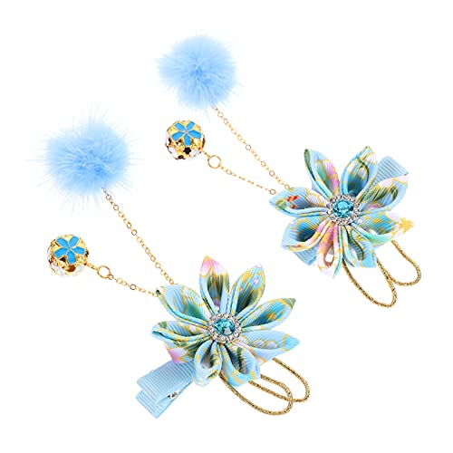 POPETPOP 2st Haarnadel Blumen-entenschnabel-haarspangen Haarspange Mit Pelzigen Kugeln Japanische Haarquaste Haarspangen Mit Quaste Kinder Mädchen Quaste Stoff Chinesischer Stil von POPETPOP