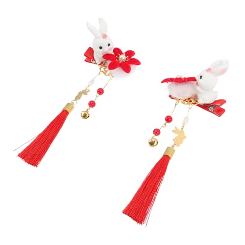 POPETPOP 2st Häschen Haarnadel Quaste Haarspange Kinder Haarspange Blüten Haarnadel Kannichen Haarnadeln Chinesische Traditionelle Haarspangen Quasten Haarschmuck Kimono Stoff Baby Japan von POPETPOP