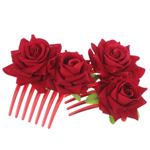 POPETPOP 2st Rosenblütenkamm Rose Haarspange Kamm Haarschmuck Für Damen Hochzeitshaarspangen Für Bräute Brosche Mit Blumenclips Haarnadel Stoff Brautjungfer Rosenclip Mädchen von POPETPOP