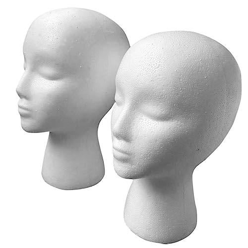 POPETPOP 2st Schaufensterpuppe Aus Schaumstoff Schaumkopfständer Styroporkopf Styropor Perückenkopf Hut Displaykopf Mannequinkopf Männlich Weiß Polyethylen (pe) Männer Und Frauen Kopfmodell von POPETPOP