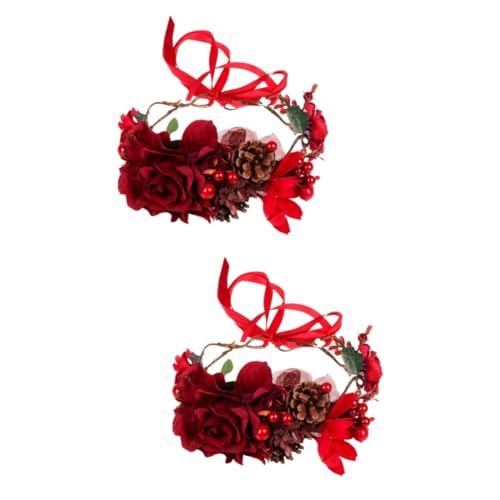 POPETPOP 2st Stirnband Mit Blumenkranz Frauen Stirnband Weihnachtsblumen-stirnband Weihnachtsblumenkrone Blumenkopfbedeckungen Weihnachtsblumenstirnbänder Künstliche Blumen Die Blumen Braut von POPETPOP