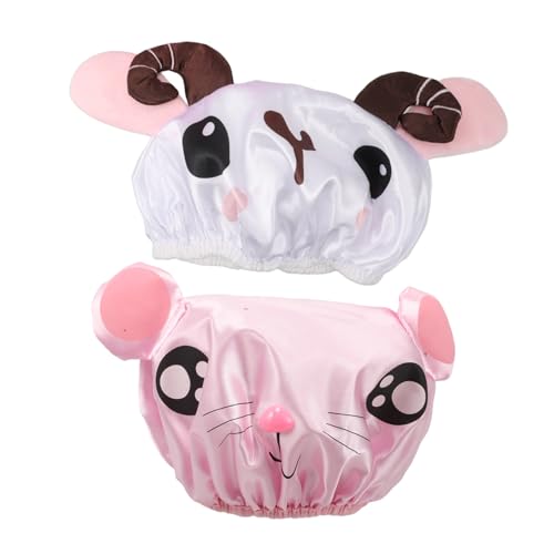 POPETPOP 2stücke Mädchen Duschhaube Mit Doppelter Wasserdichte Dicke Cartoon-badekappe Für Mädchen Bequeme Und Sichere Bademütze Für Kleinkinder von POPETPOP