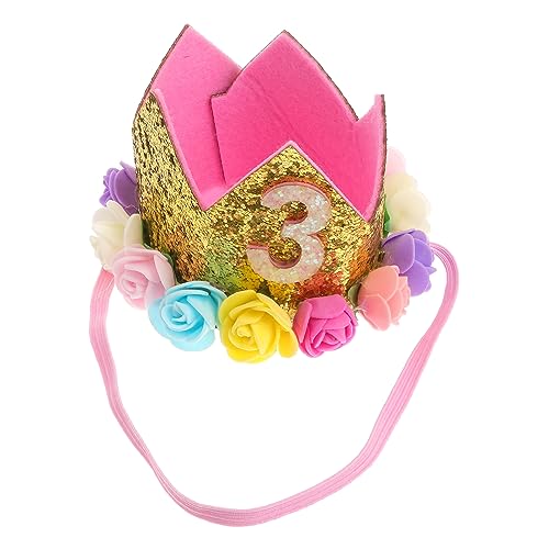 POPETPOP Baby Prinzessin Tiara Babygeburtstagskrone 3. Stirnband Krone 3. Geburtstagsjungenkrone Baby Geburtstag Tiara Hut Baby Geburtstagsfeier Hüte Haarschmuck Geburtstagshut Mädchen Kind von POPETPOP