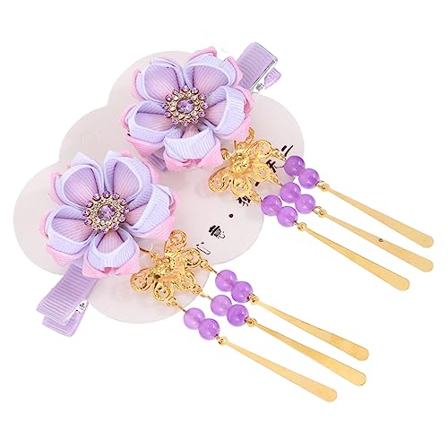 POPETPOP 3 Paare Haarnadel Geisha Blumenclip Hanfu-haarspange Haarspange Mit Strassquaste Japanische Blumenhaarspange Bettwäsche Aus Baumwolle Kirschblüte Mädchen Violett Kleidung von POPETPOP