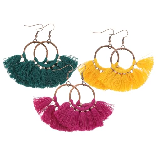 POPETPOP 3 Paare Boho Ohrringe Ethnischer Stil Lange Quasten Dangle Ohrschmuck Damen Festival Schmuck von POPETPOP