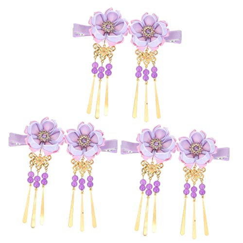 POPETPOP 3 Paare Haarnadel Pflaumenblüte Haarspange Kimono-haarschmuck Haarspange Mit Strassquaste Hanfu-haarspange Lange Quasten Bettwäsche Aus Baumwolle Stirnband Fräulein Violett von POPETPOP