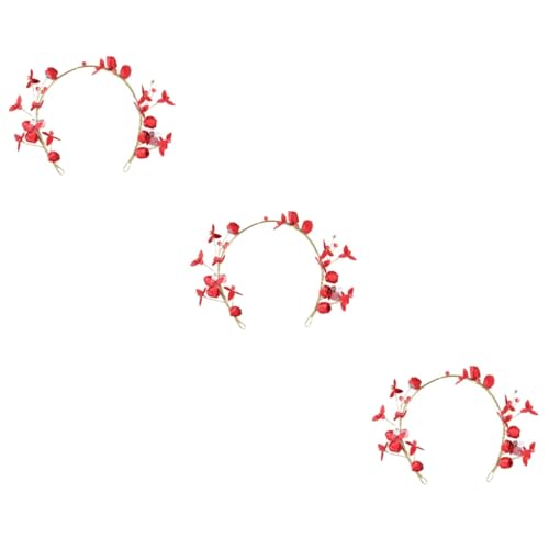 POPETPOP 3 Stk Stirnband haarschmuck graceling Kinder Haargummis für Mädchen Hochzeitshaarbänder Haarband Stoff-Diamant-Kopfschmuck Stirnbänder für die Braut Kleid Kopfbedeckung Zubehör rot von POPETPOP