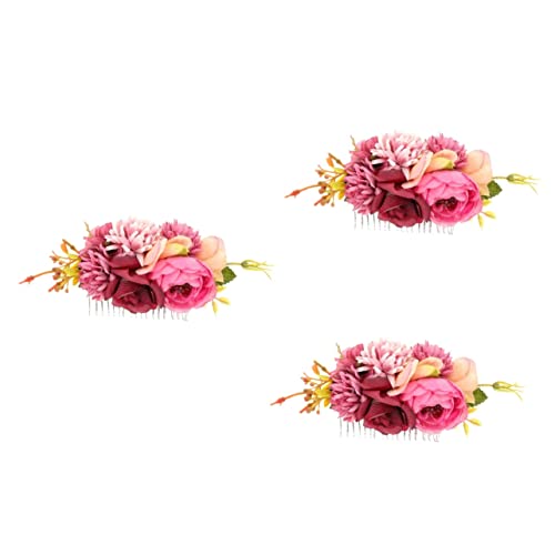 POPETPOP 3st Brautkamm Hochzeit Brautkopfschmuck Blumenhaarspangen Für Frauen Blumenschleifen Haarnadeln Floraler Haarkamm Kopfbedeckungen Für Die Braut Rose Blüte Fräulein Aus Stoff von POPETPOP