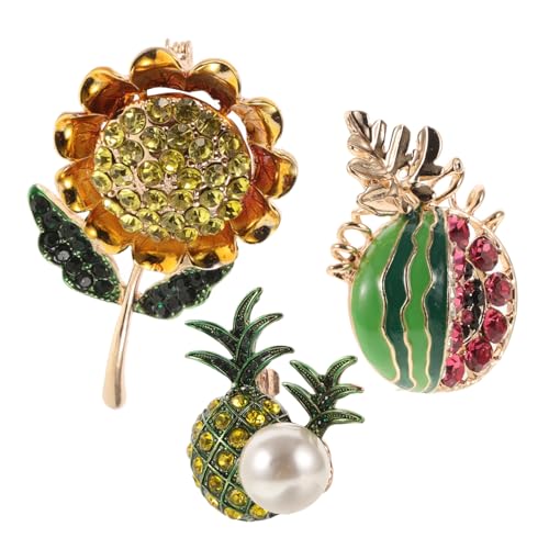 POPETPOP 3 Stück Fruchtige Broschen Set Teilig Ananas Wassermelone Sonnenblume Metall Pins Damen Schmucknadel für Strickjacke Cardigan Vielseitig Einsetzbar Modisch Elegant von POPETPOP
