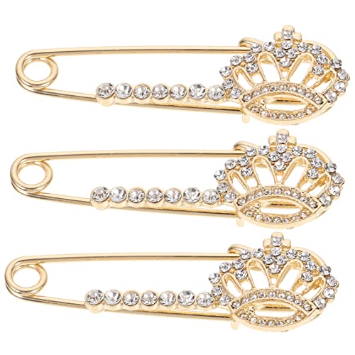 POPETPOP 3 Stück Krone Broschen für Damen mit Kristallsteinen Anstecknadeln als Cardigan und Schaltuch Accessoire Goldfarbene Sicherheitsnadeln für Festliche und Tägliche Kleidung von POPETPOP