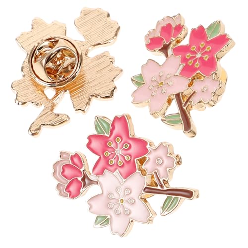 POPETPOP 3 Stück Niedliche Kirschblüten Broschen Metall Emaillierte Anstecknadeln für Kleidung Taschen und Hüte Langlebige Glänzende Schmuckpins mit Zartem Blumenmotiv Vielseitig von POPETPOP