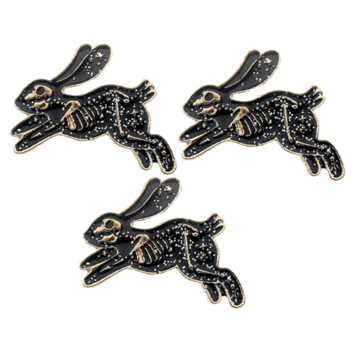 POPETPOP 3 Stück Osterbroschen Schwarze Skeletthasen Anstecknadeln Emaille Pins für Damen Herren Rucksack Kleidung Zubehör von POPETPOP