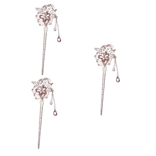 POPETPOP 3 Stück Rosa Haargummis Haarquasten Retro-Dekor Metall-Haarstäbchen Chinesische Haar-Essstäbchen Für Frauen Opal-Blumen-Haar-Essstäbchen Haardekoration von POPETPOP