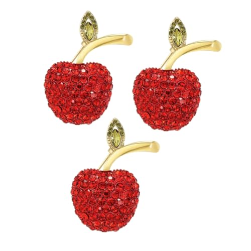 POPETPOP 3 Stück Teiliges Apfel Broschen mit Strass Anstecknadeln aus Robustem Legierungsmetall Vielseitig für Kleidung Schals Rucksäcke Festliche Accessoires für Business und Freizeit von POPETPOP